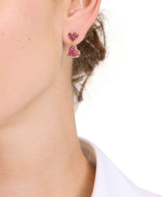 Two-Tone Cubic Zirconia Pav&eacute; Double Heart Drop Earrings