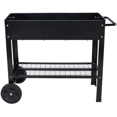 Outdoor Galvanized Steel Raised Mobile Elevated Planter Cart with Handlebar and Wheels - 43"