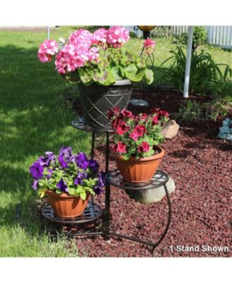 Indoor/Outdoor Steel Decorative Checker Top 3-Tiered Flower Plant Stand Display - Bronze - 2pk