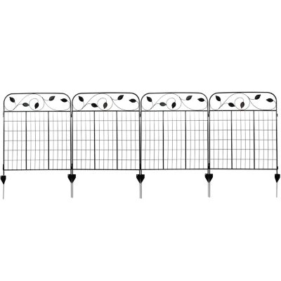 Winding Vines 10-Foot 4-Piece Steel Decorative Garden Fence Panels - 30" W x 36" H Per Panel - Black
