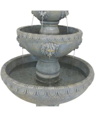 Lion Head 53-Inch 4-Tier Fiberglass Water Fountain - Electric Submersible Pump