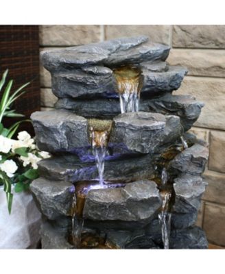 24-Inch Grotto Falls Polyresin Outdoor Water Fountain with LED Lights