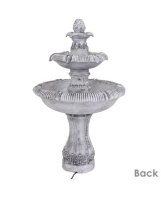 45-Inch 3-Tier Mediterranean Outdoor Water Fountain - Glass Fiber Reinforced Concrete Construction - Gray