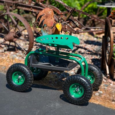 Rolling Garden Cart Scooter with Wheels and Tool Tray - 360-Degree Swivel Seat - Green