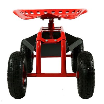 Outdoor Lawn and Garden Heavy-Duty Steel Rolling Gardening Cart with Adjustable Height Swivel Chair, Tool Tray, and Basket