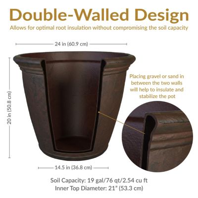 Anjelica 24" Double-Walled Polyresin Outdoor Planter with UV-Resistant Rust Finish