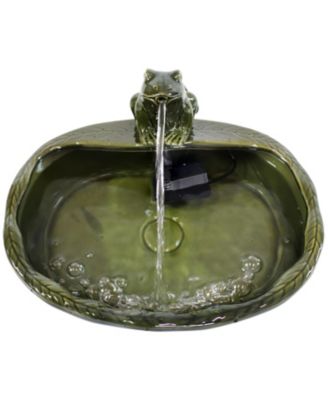 Ceramic Frog 7-Inch Outdoor Solar Fountain - Submersible Pump - Soothing Water Sounds - Glazed Green Finish
