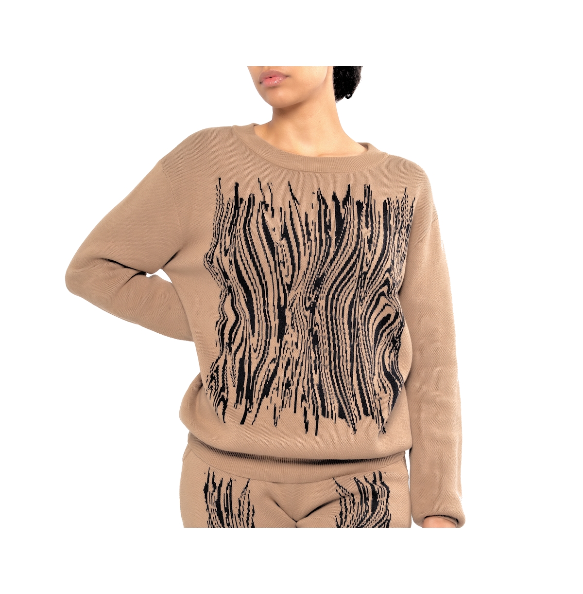 Women's Caviar Embroidery Print Sweater - Wheat