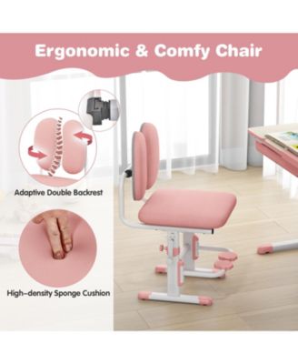 Kids Height Adjustable Children School Home Study Table and Chair Set with Tilted Desktop for 3-12 Years Old