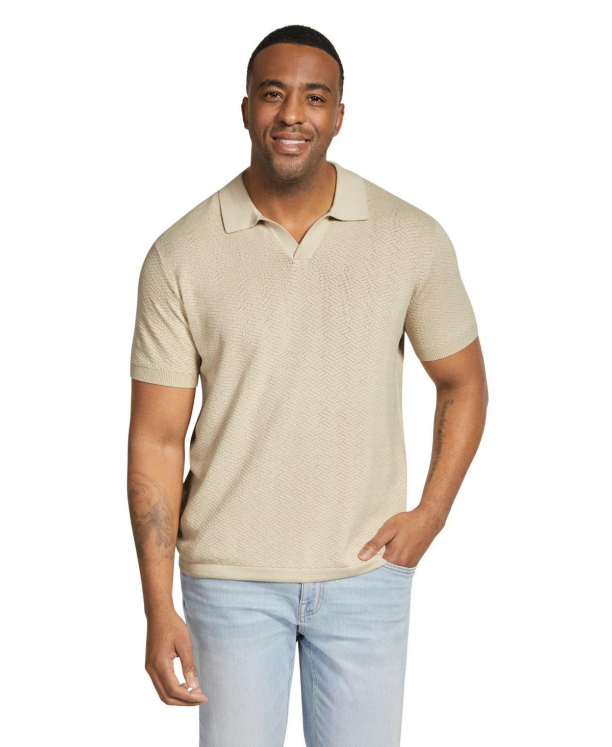 Big & Tall Rowan Textured Knit Polo - Stone