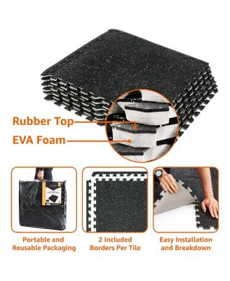 18 Interlocking Gym Floor Mat - 1/2" Thick Rubber Top High-Density EVA Foam (72 Sq Ft) - for Yoga, Heavy Exercise Equipment (Gray Speckled)