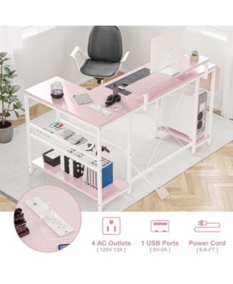 L Shaped Computer Desk with Power Outlets & LED Light, 49.6" Reversible Corner Computer Desk