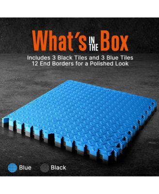 6-Piece Puzzle Exercise Mat, EVA Foam Tiles, Blue/Black