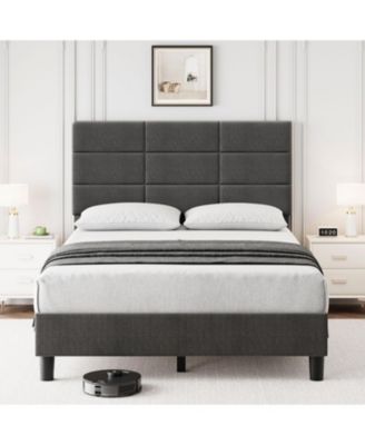Twin Size Bed Frame with Adjustable Headboard, Linen Upholstered Twin Platform Bed Frame