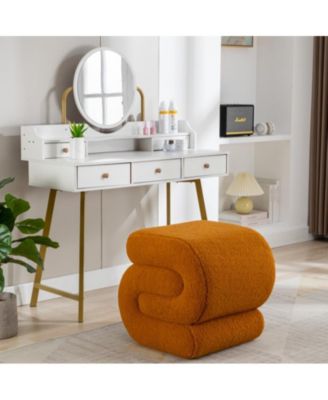 Modern S-Shape Makeup Stool, Teddy Fabric Upholstered Footstool, Comfy Ottoman for Bedroom, Living Room, and Dressing Table