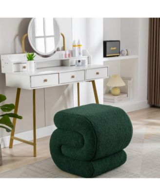 Modern S-Shape Makeup Stool, Teddy Fabric Upholstered Footstool, Comfy Ottoman for Bedroom, Living Room, and Dressing Table