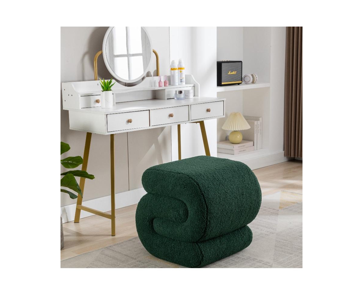 Modern S-Shape Makeup Stool, Teddy Fabric Upholstered Footstool, Comfy Ottoman for Bedroom, Living Room, and Dressing Table-The Pop Home