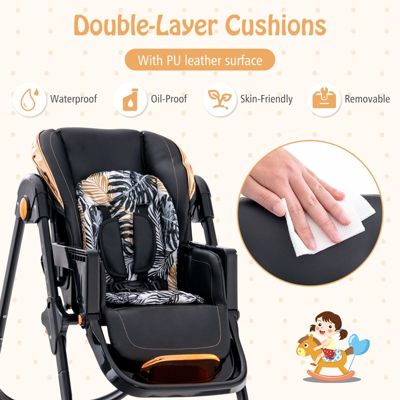 Folding Baby High Chair with Adjustable Height and Recline