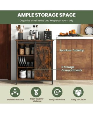 32 Inch Farmhouse Sideboard Buffet Cabinet with Sliding Barn Door and Adjustable Shelves