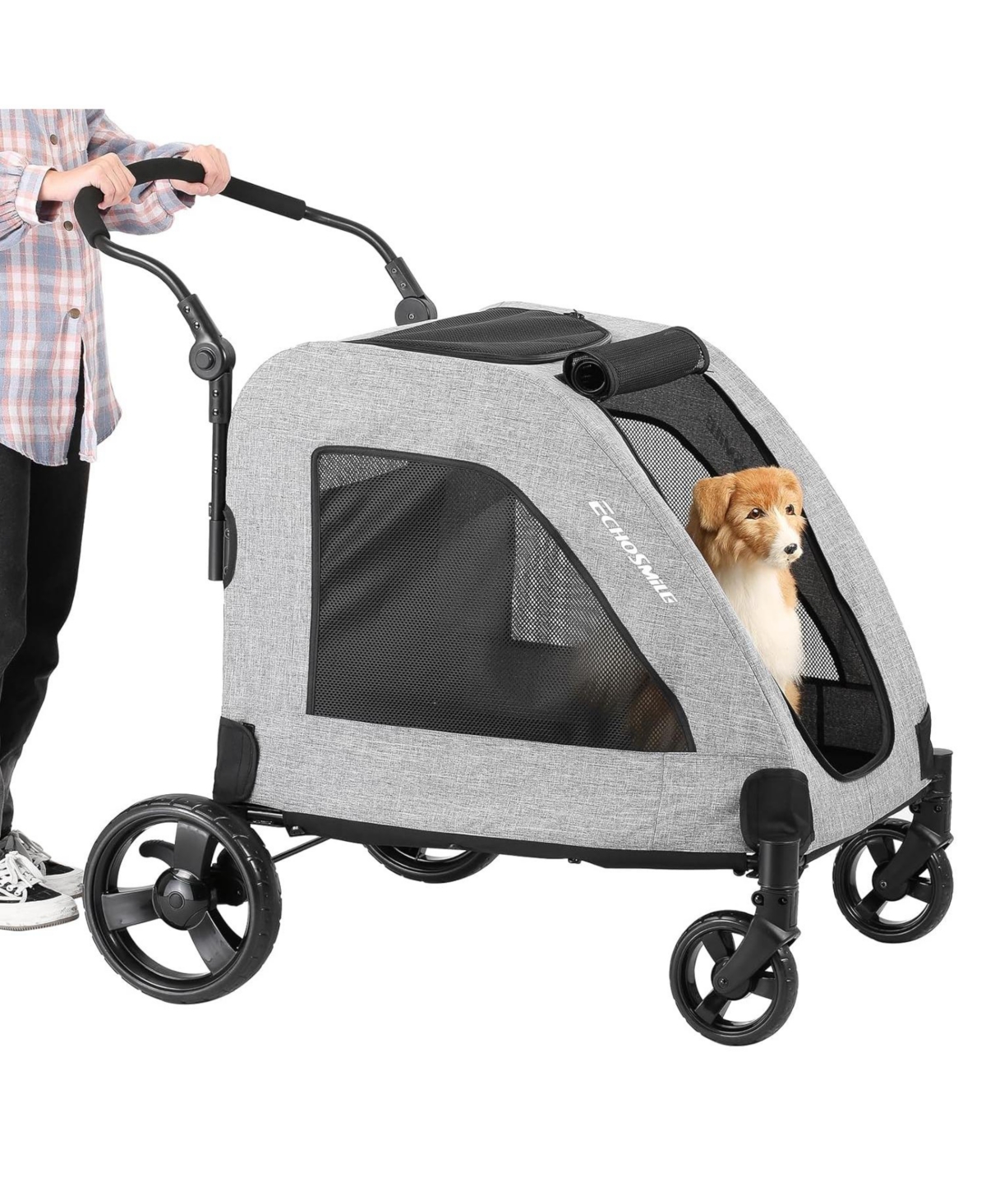Xl Extra Large Dog Stroller - Adjustable Handles,Lightweight Folding Pet Stroller,All-Terrain 4 Wheel for 2 Medium Dogs,Dual Entry Safety Do