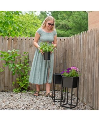 Modern Simplicity 8.25" Square Cold-Rolled Steel Outdoor Elevated Planter - Set of 2