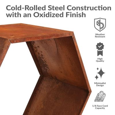 Indoor/Outdoor Heavy-Duty Steel Hexagon Honeycomb Fire Pit or Fireplace Firewood Log Rack Holder - 30" - Oxidized Rust Finish