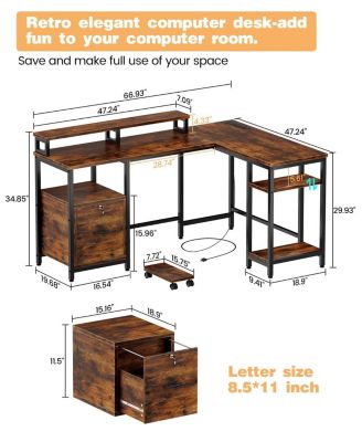 L Shaped Computer Desk with Power Outlet