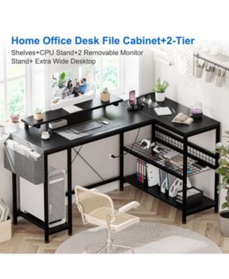 L Shaped Computer Desk with Power Outlets & LED Light, 49.6" Reversible Corner Computer Desk