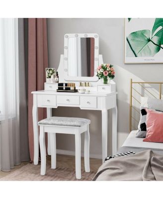 Vanity Dressing Table Set with 10 Dimmable Bulbs and Cushioned Stool