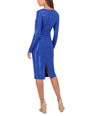 Women's Metallic Twist-Waist Long-Sleeve Sheath Dress
