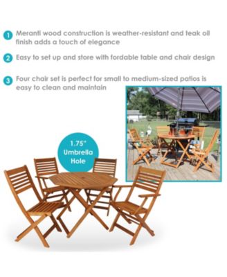 Outdoor Meranti Wood with Teak Oil Finish Folding Patio Dining Table and Chairs - Brown - 5pc