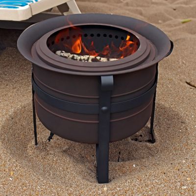 Cauldron-Style Outdoor Wood-Burning Steel Smokeless Fire Pit with Poker - 23"