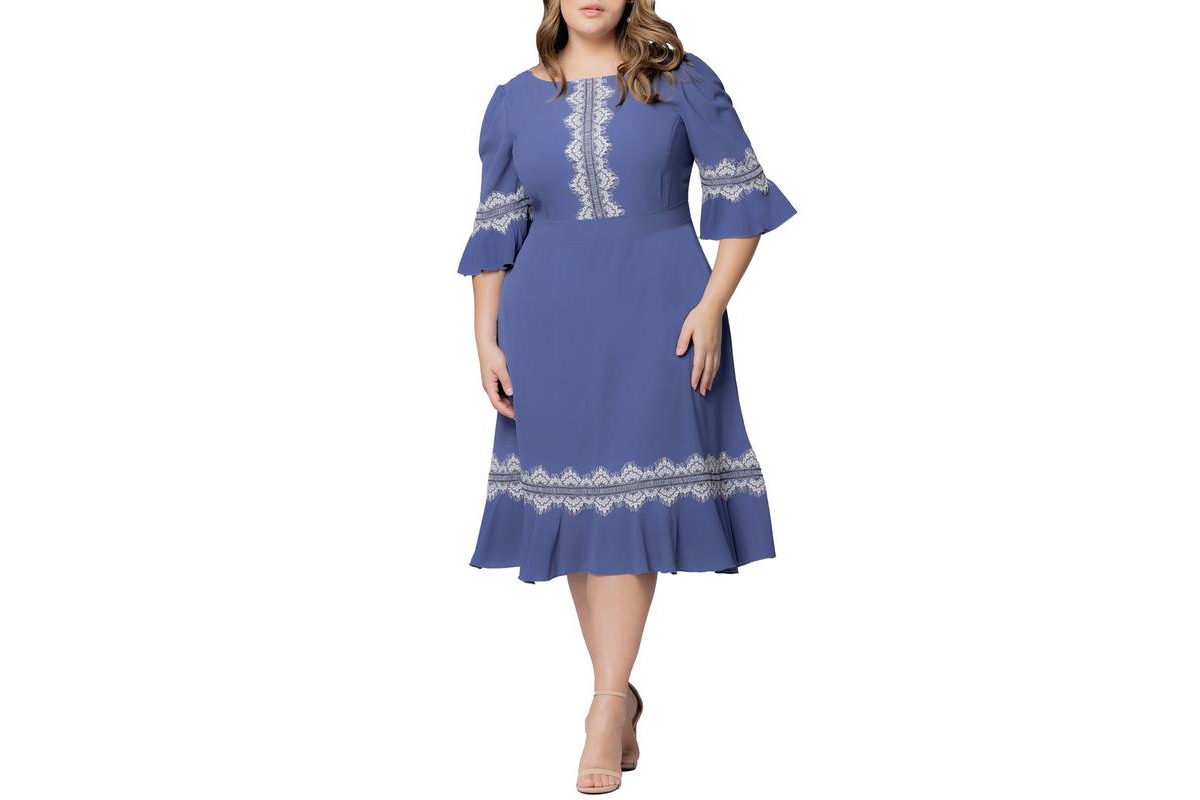Plus Size Villa Lace Trim Cocktail Dress - Slate blue