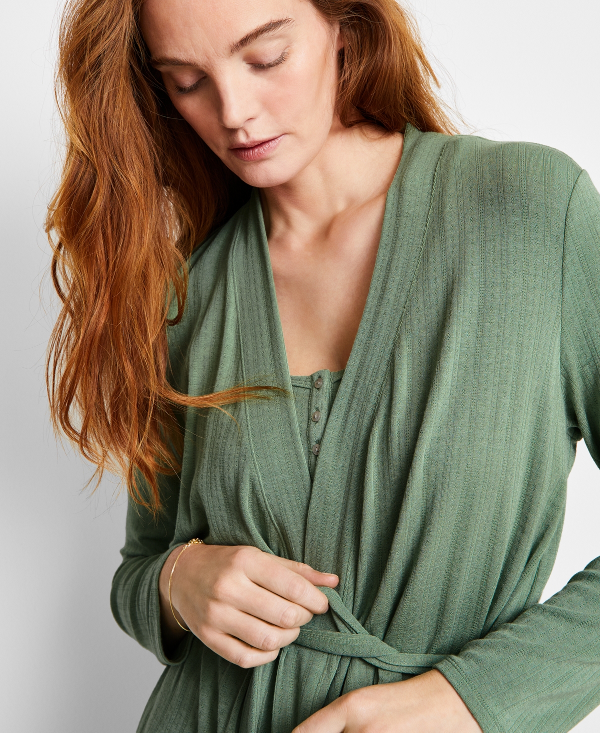 State Of Day Women's Pointelle Long Open-front Wrap, Exclusively At Macy's In Glade