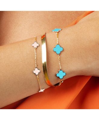 Mini Pink Pearl Clover Bracelet 14K Gold