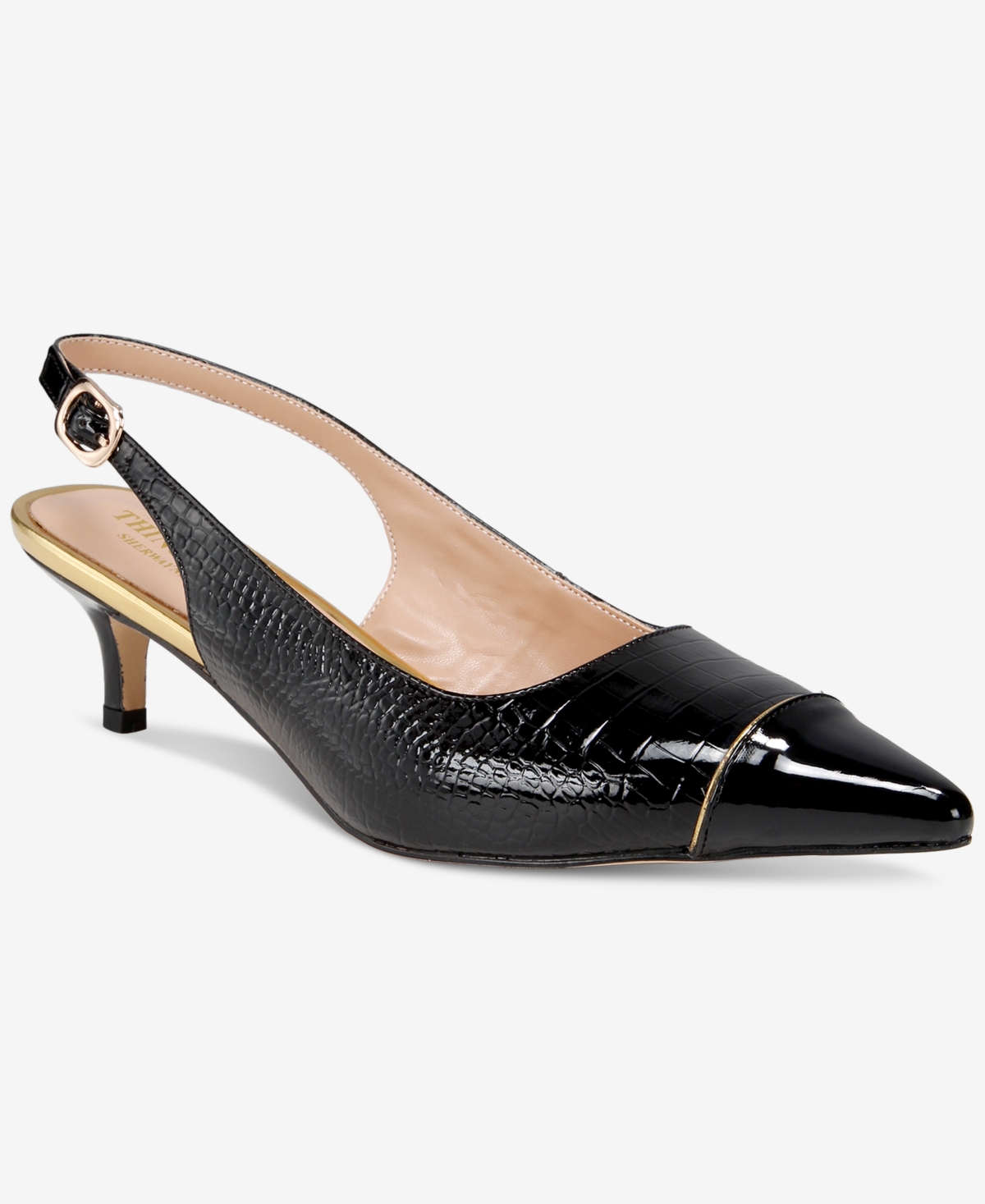 Things Ii Come Women's Julee Luxurious Pointy-toe Slingback Kitten Heel Pump In Black Croco