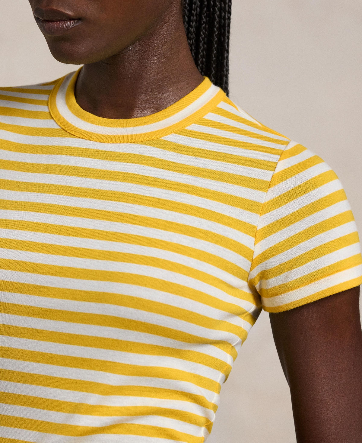 Polo Ralph Lauren Striped Ribbed Cotton Crewneck Tee In Racing Yellow,white