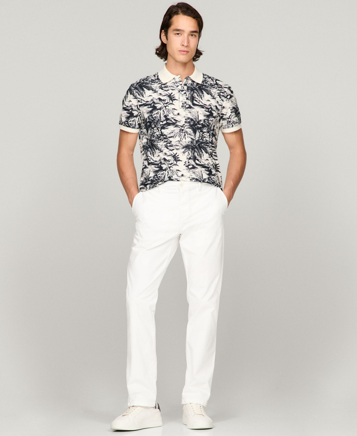 Tommy Hilfiger Men's Big & Tall Printed Short-sleeve Polo Shirt In Desert Sky,ivory Petal