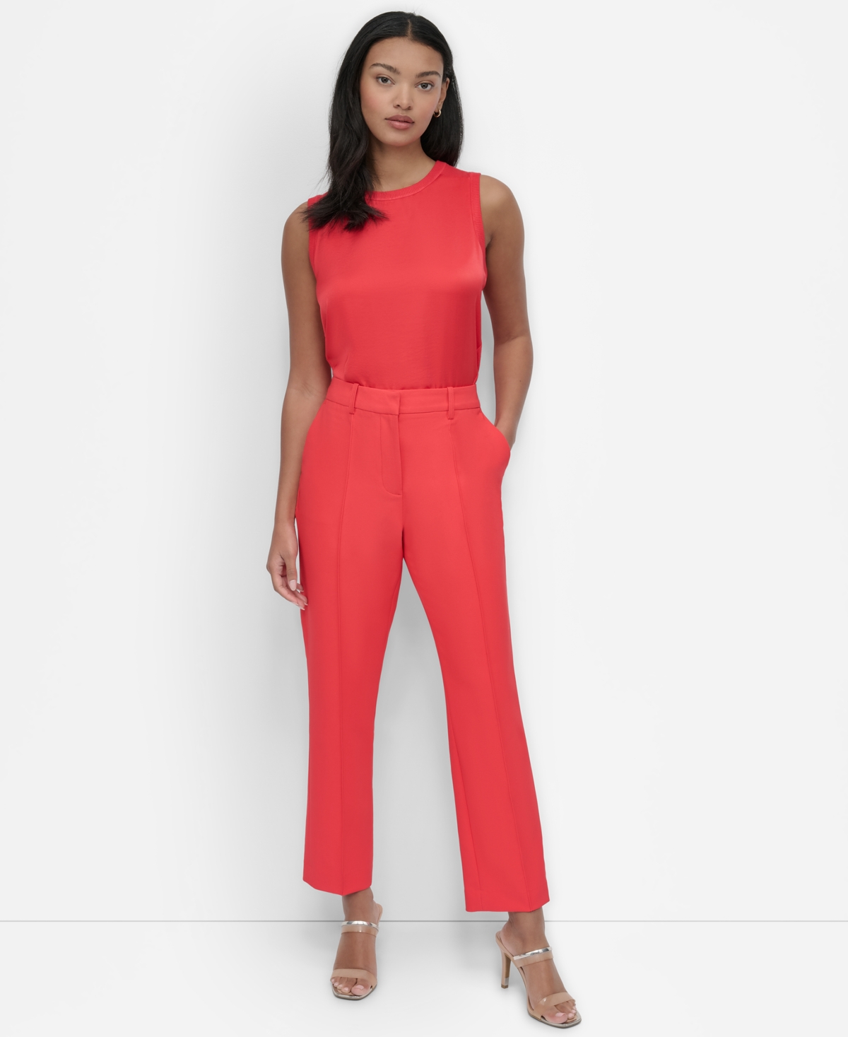 Dkny Women's Piped Straight-leg Mid-rise Pants In Watermelon Sugar