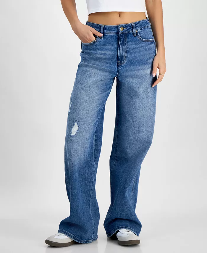 Juniors' High Rise Baggy Wide-Leg Curvy Jeans - thumbnail 7