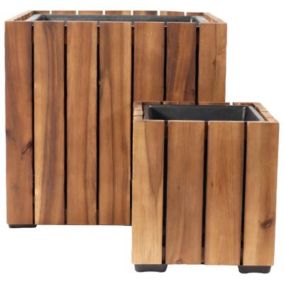 Indoor/Outdoor Square Acacia Wood Planter Box with Vertical Planks - 2pk