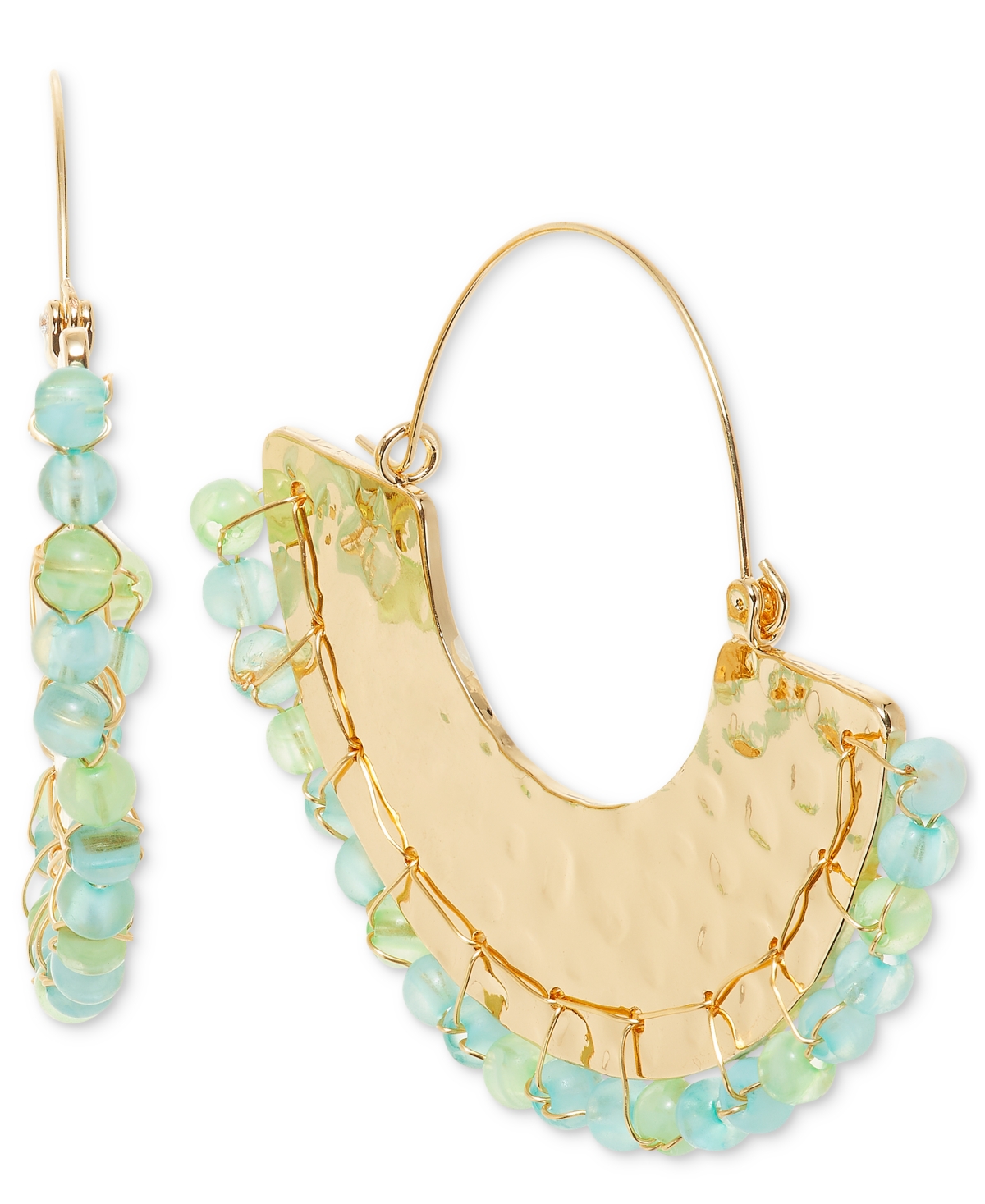 Gold-Tone Blue Beaded Hammered Hoop Earrings, Exclusively at Macy's - GREEN