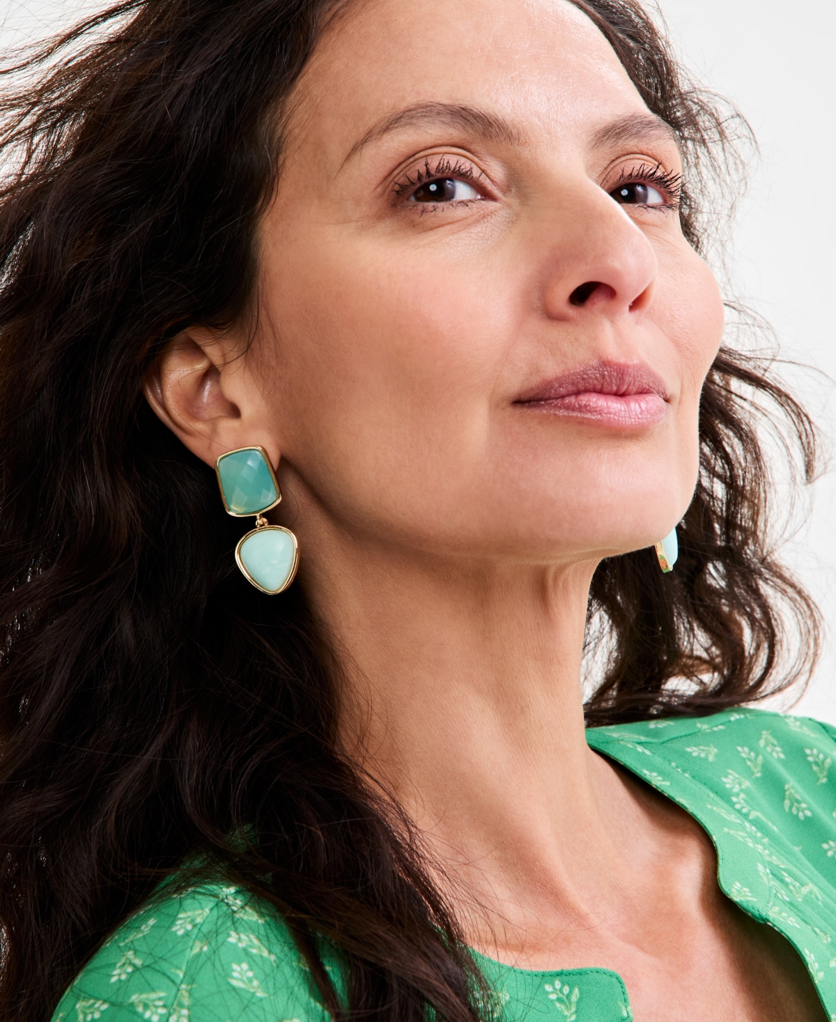 Style & Co Blue Stone Gold-tone Double Drop Earrings, Exclusively At Macy's In Green