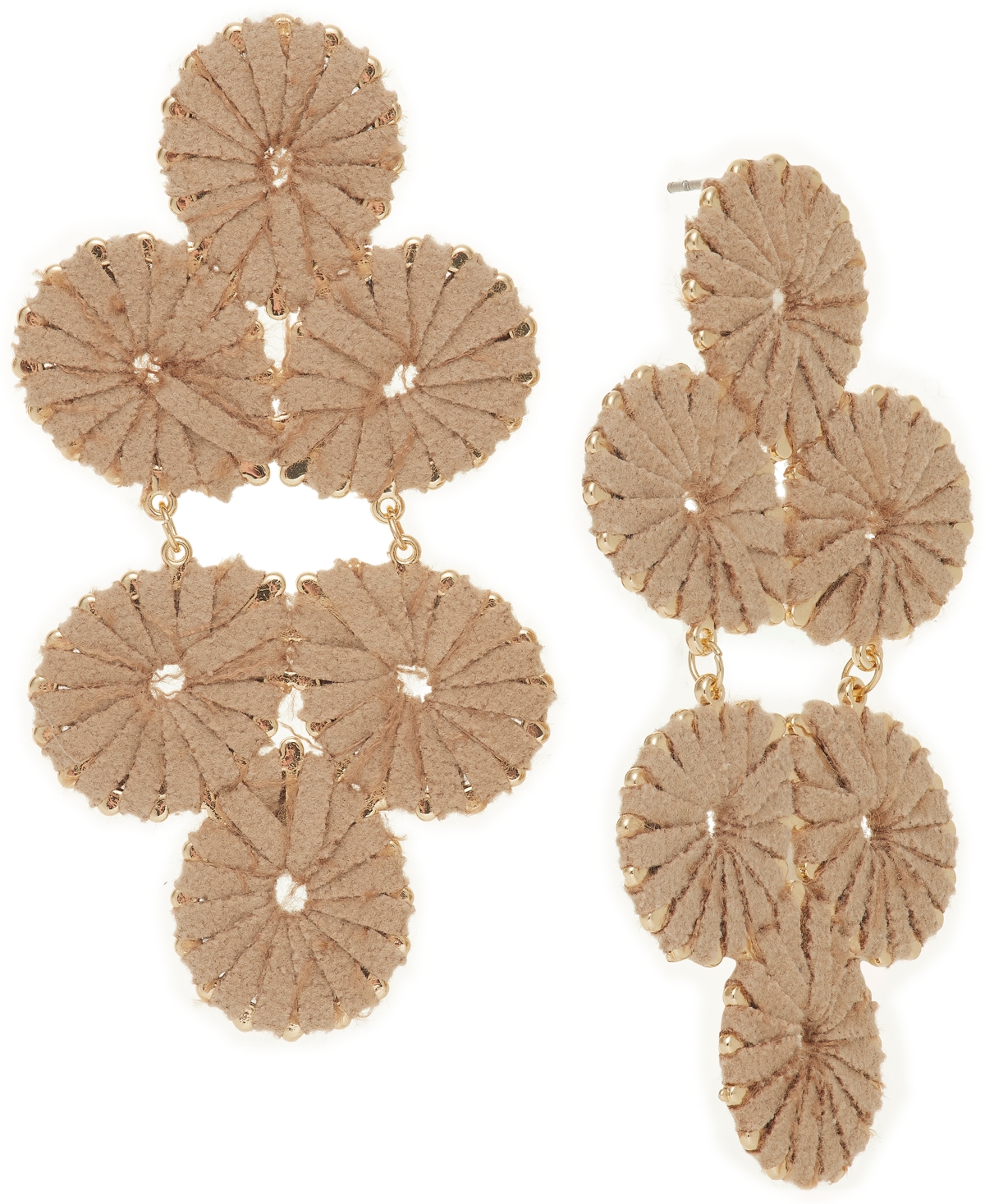 Style & Co Gold-tone Woven Suede Statement Earrings, Exclusively At Macy's In Beige