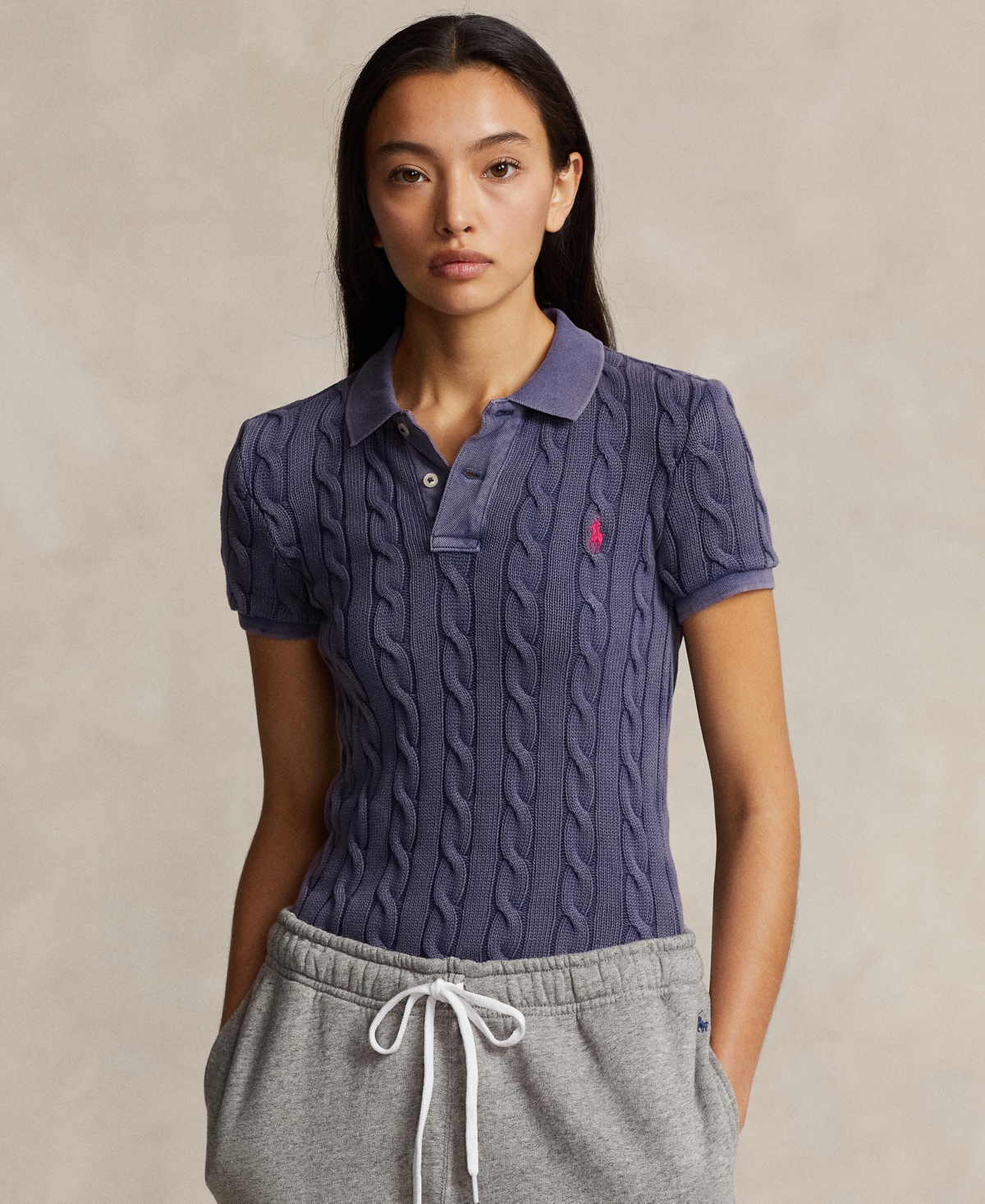 Shop Polo Ralph Lauren Women's Cable-knit Polo Shirt In Newport Navy