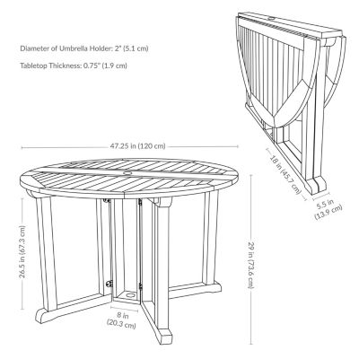 Malaysian Hardwood Gateleg Round Patio Table with Teak Oil Finish - 47.25" Diameter x 29" H