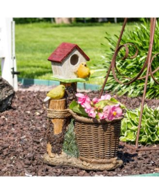 Polyresin Bird House Planter Statue with Solar LED Lighted Birds - 17.25"