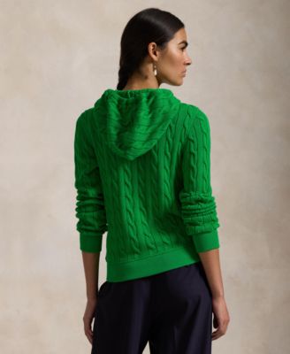 Women's Cable-Knit Cotton Full-Zip Hoodie Sweater