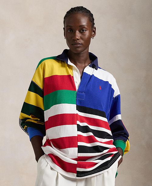 alfani Polo Ralph Lauren Women's Patchwork-Stripe Jersey Rugby Shirt Women's Fashion Shoes & Accessories