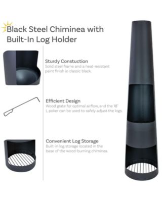 Steel Chiminea with Built-In Log Holder - Black - 59" H